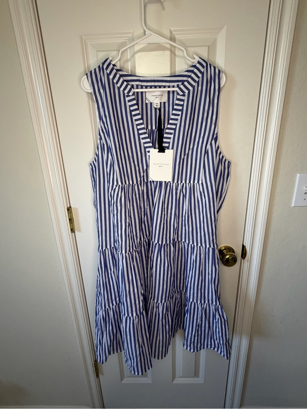 Pomander Place Blue and White Vertical Stripe Sleeveless Dress